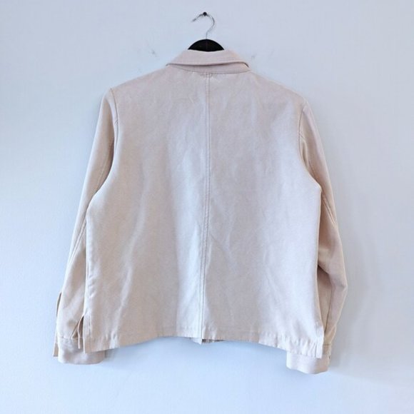 VINTAGE 90s Boxy Faux Suede Blouse Western Retro Neutral Button Up Shirt - Picture 10 of 11